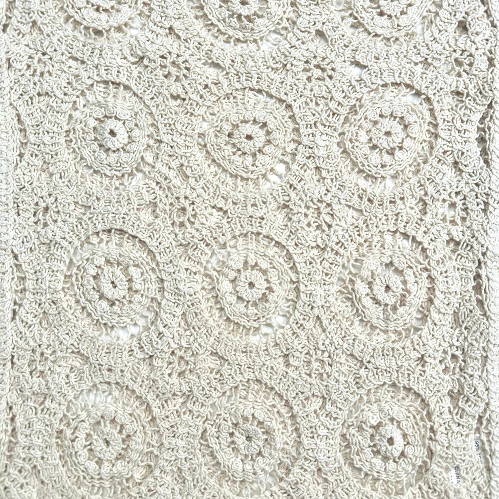 Solitaire | Women | Neutral Beige Crochet Open Knit Boho Scalloped Top | Medium - Picture 8 of 14